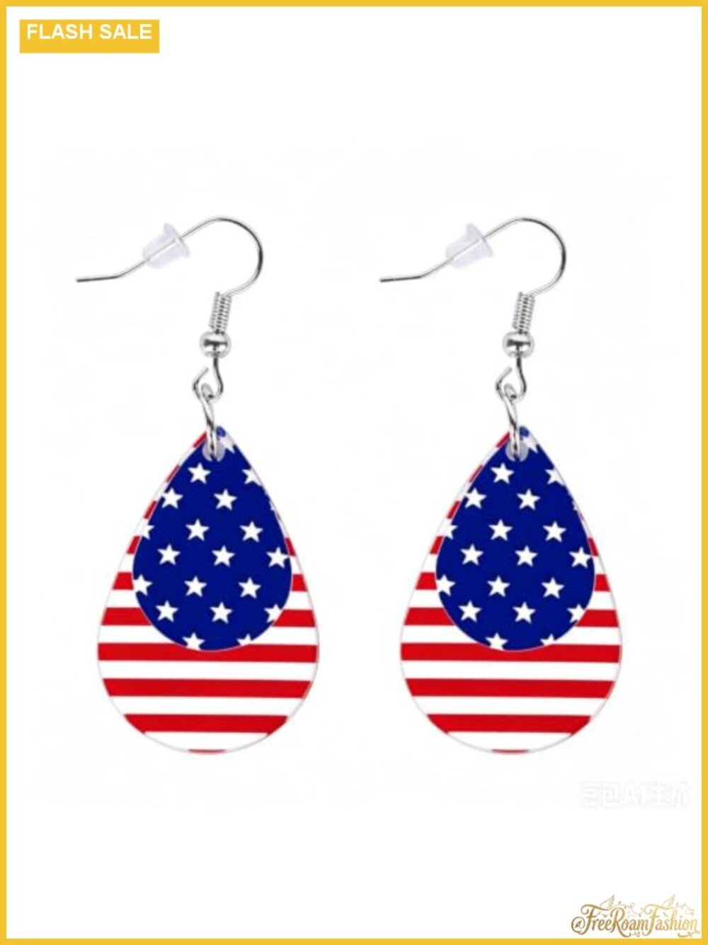 Patriotic American Flag Teardrop Dangle Earrings Hypoallergenic Acrylic Alloy